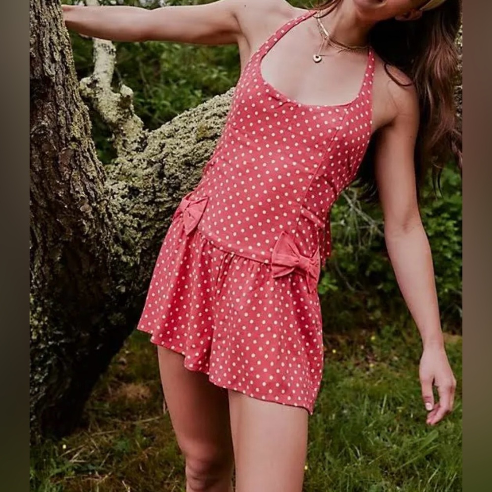 Free People Pink Polka Dot Halter Romper